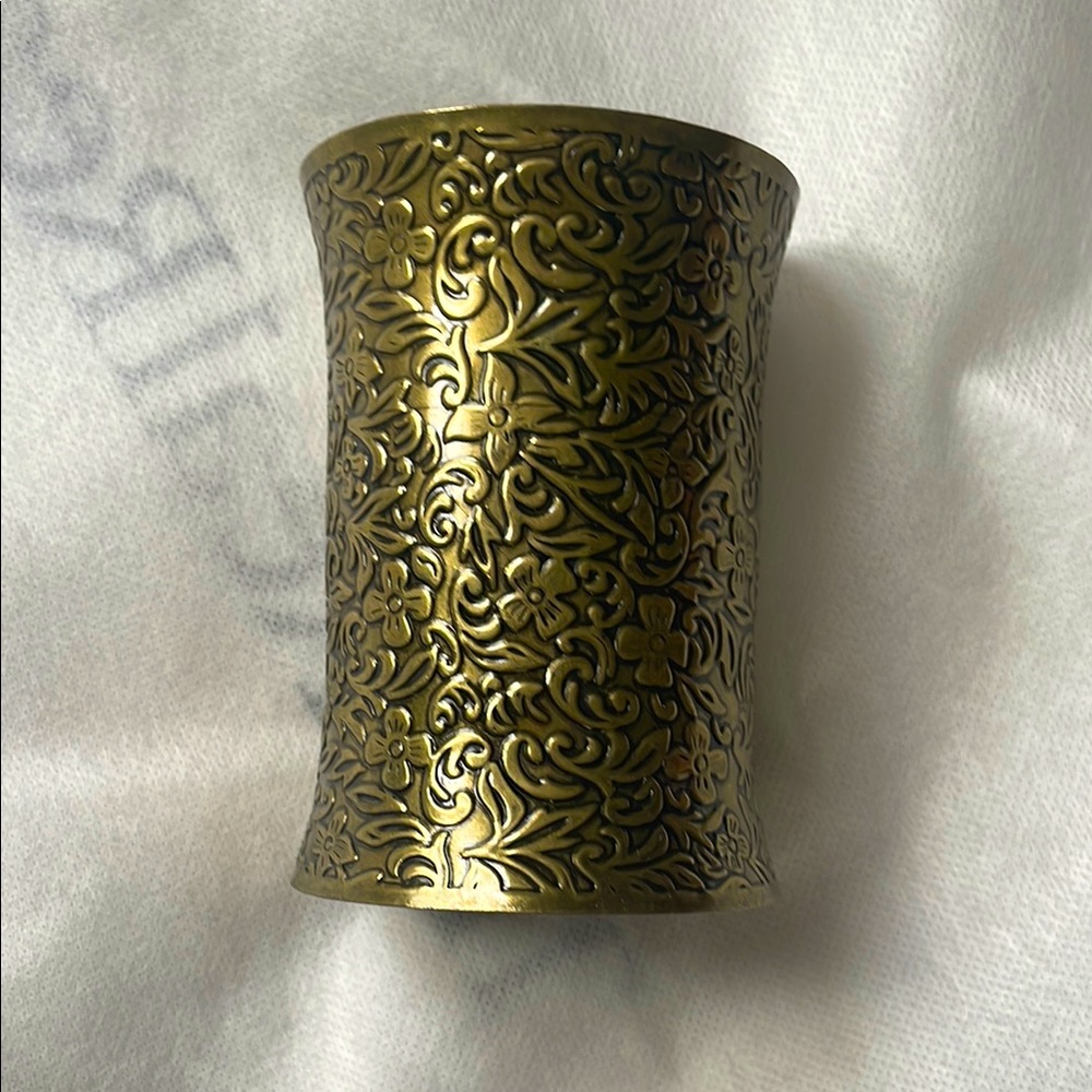 Brass Floral Embossed Cuff Bracelet